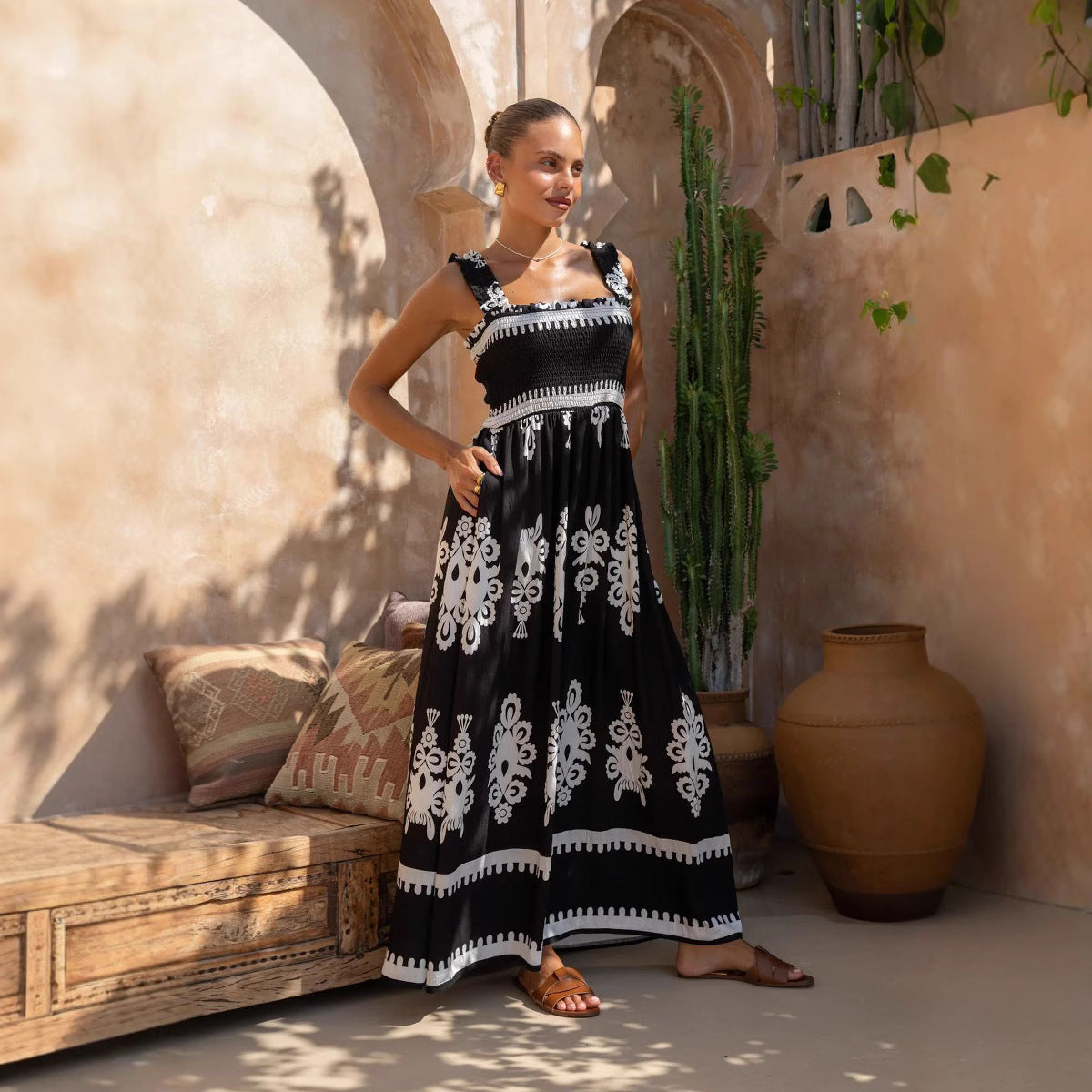 Lena Maxikleid Sommer Damen - Ärmelloses Riemchendesign - Fließender Stoff für Strand & Freizeit-2