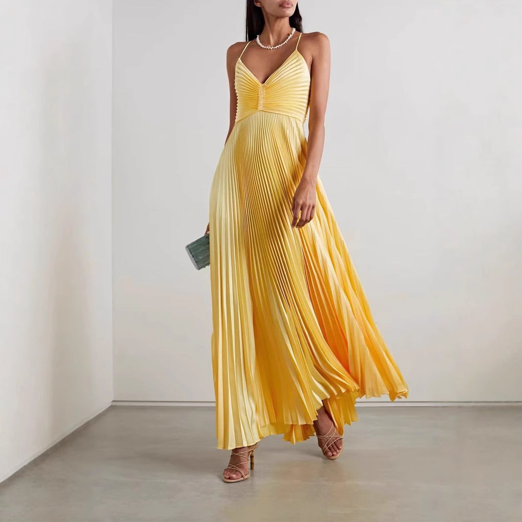 Variant image for Lena Maxikleid Sommer Damen – Elegantes Satin-Kleid mit V-Ausschnitt und Faltenrock für Festliche Anlässe-1